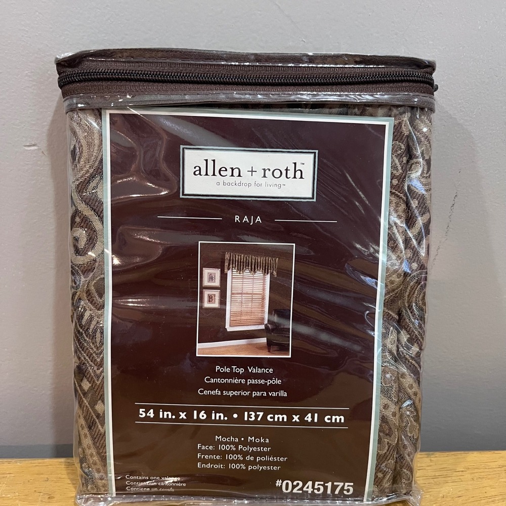 Allen + Roth Raja Mocha Pole Top‎ Valance 54x16 Fringed Damask Window Treatment
